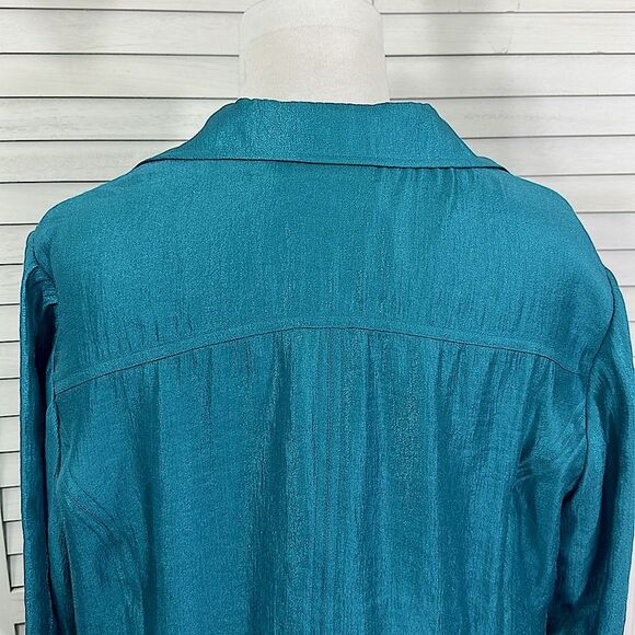 Chico’s Turquoise Peplum Jacket Size 3 (16) XL Sheen Lightweight - Picture 9 of 15